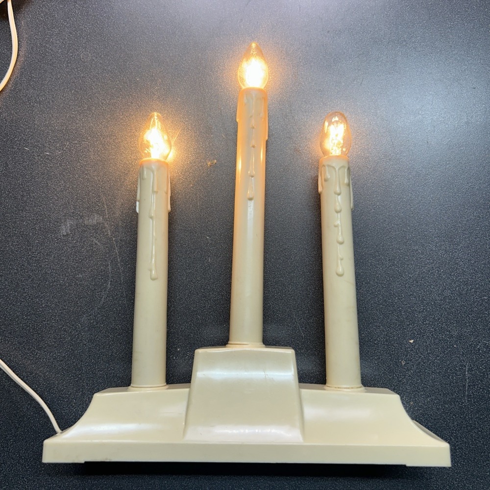 Vintage~3 Light Molded Candle Drip Golden Ivory Plastic Candelier Tested w/Bulbs